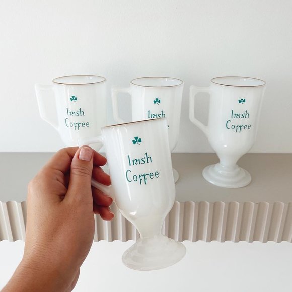 Vintage Milk Glass Irish Coffee Pedestal Mugs Set of 4 - Picture 11 of 12